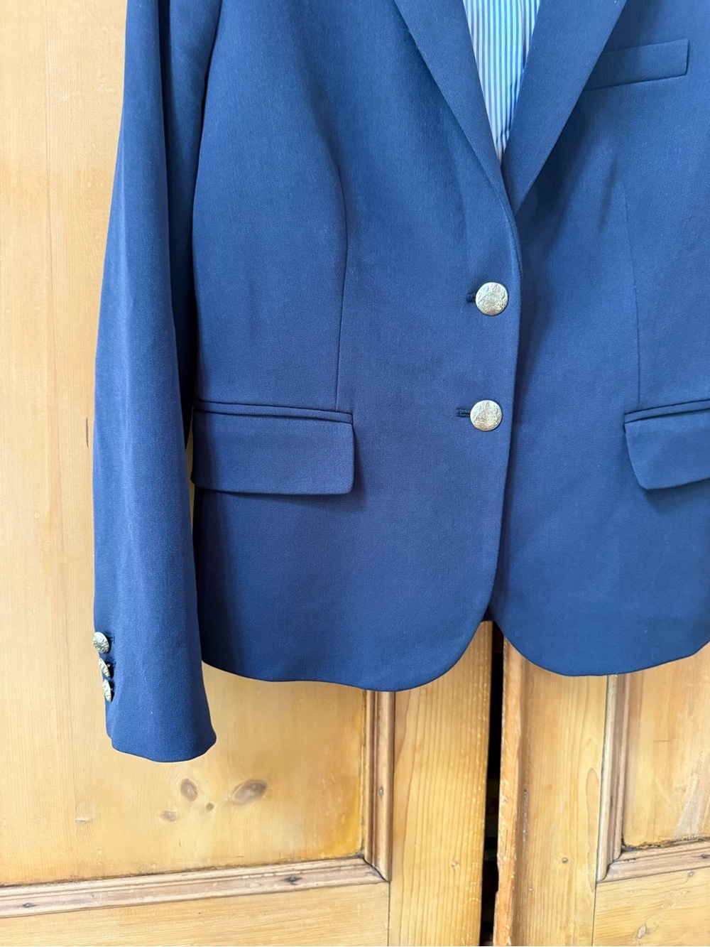 Women's J.Crew Mercantile blue blazer gold two button hardware EUC - Picture 3 of 6